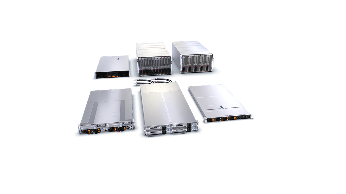 A rendering of Supermicro servers built on Intel Xeon 6+ processors.